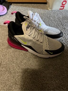 Nike Air Max 270 White, Black, Pink & Neon Yellow Sneakers